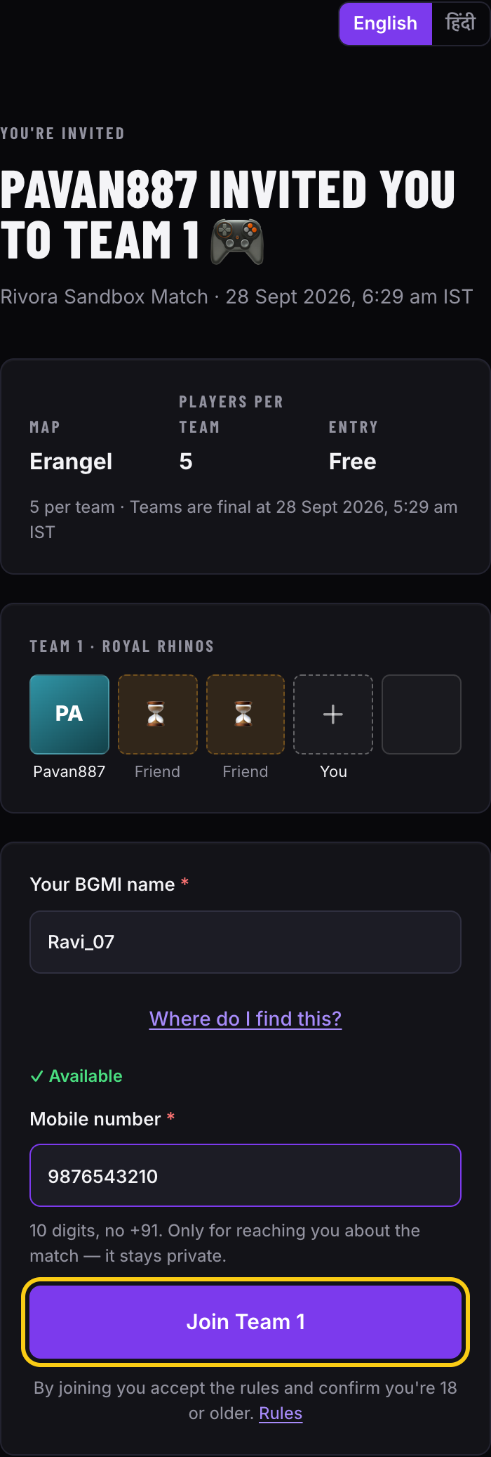 The invite page showing your team's seats, with Join Team outlined